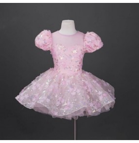 Toddlers pink flowers tutu skirts for girls kids ballerina ballet dance dresses modern jazz choir solo birthday party stage performance fairy princess dress leotard costumes 